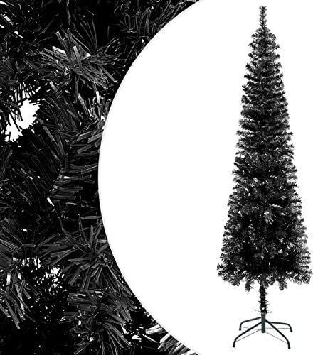 Homgoday Árbol de Navidad fino negro 210 cm, adornos navideños, árbol de Navidad, árbol de Navidad artificial delgado soporte