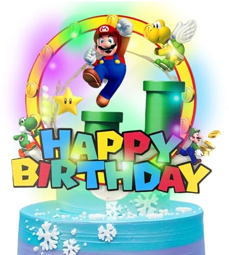 PQKL-Party Mario Tortendeko LED Cupcake Toppers, Acryl Geburtstagsdeko, Kindergeburtstag Party Decoration Supplies Zubehör