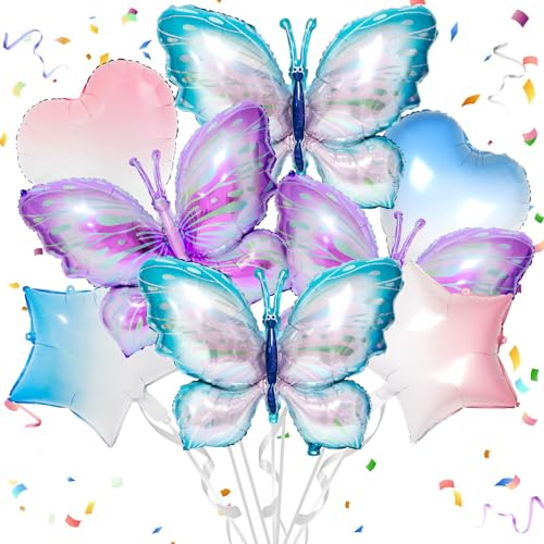 8 Stück Schmetterling Luftballon, Blau Lila Folienballon Bunt Für Party, Geburtstag Deko