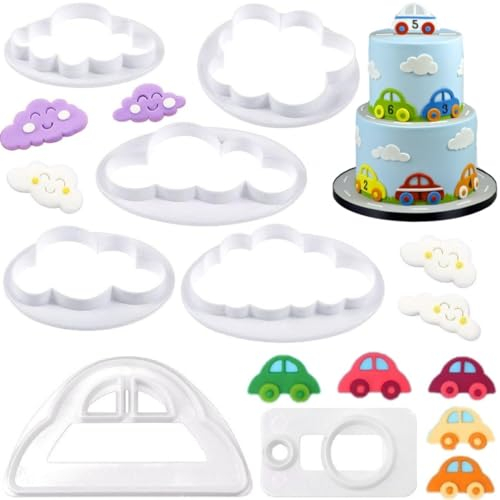 SUNKOOL Fluffy Cloud Cookie Cutters Cute Car Fondant Cutters Set for Gum Paste,Sugarcraft Candy,Fondant Decorating Tools