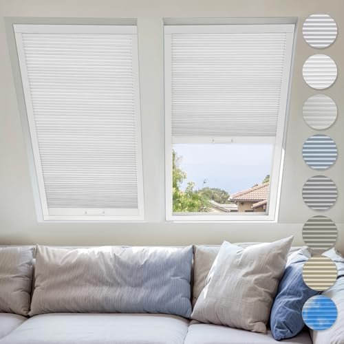 UrMoon Skylight Blinds for Roof Window, Easy Install Honeycomb Shades Cellular Blinds for Inclined Skylight Sun Room Windows (Blackout - Pure White)