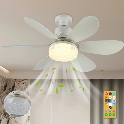 Starnearby Deckenventilator mit Beleuchtung, 30W LED Kristall Deckenleuchte Lampe mit Ventilator, 42cm Dimmbare Deckenlampe, LED Deckenventilator mit Fernbedienung für Schlafzimmer Wohnzimmer (Weiß)