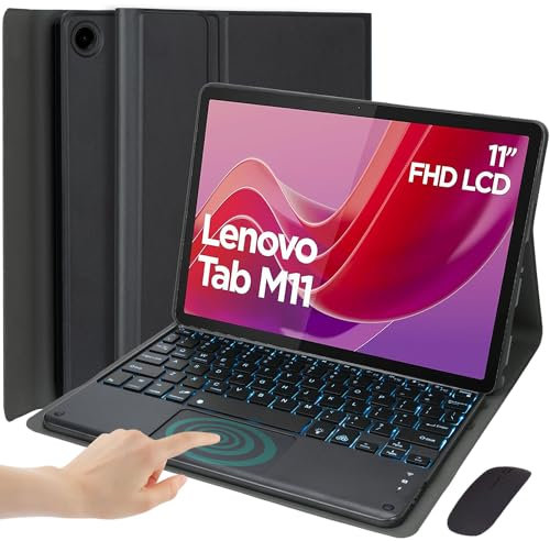 EHLCYS Funda con Teclado para Lenovo Tab M11 11 Pulgadas Modelo 2024 (TB330FU/TB330XU) Español Ñ Teclado, con Ratón Retroiluminado 7 Colores Desmontable Bluetooth Teclado
