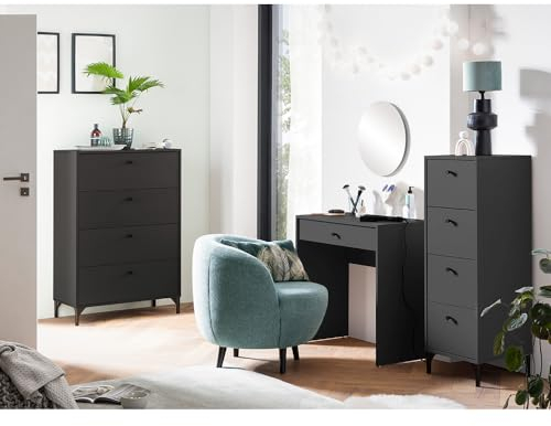Lomadox Jugendzimmer Schlafzimmermöbel 3-teilig Kommode Schminktisch Schubladenkommode in anthrazit