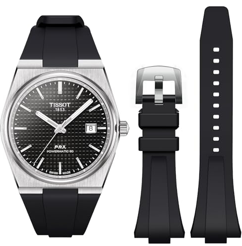 Armband für Tissot PRX Uhren-Serie, weiches Fluorkautschuk-Armband für Tissot PRX Powermatic 80,12 mm, für Herren und Damen, Ersatzarmband für Tissot PRX Serie, 40 mm (Schwarz)