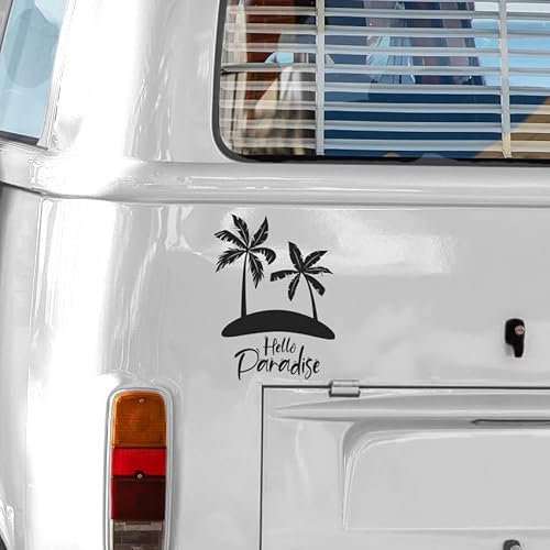 Camper-Van Aufkleber 'Hello Paradise' Design | Vielseitige Sticker für Camping, Reisejournale & Mehr | Hochwertiges Vinyl