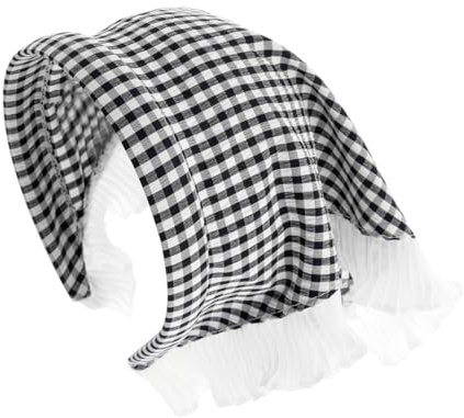axy Haarreif mit integriertem Dreiecks-Kopftuch mit Spitze Kariert Wunderschön Damen Stirnband Haarschmuck Haarreifen Bandana Haarschal Oktoberfest Magd-Kostüm HRTUCH (Schwarz-Weiss Kariert)