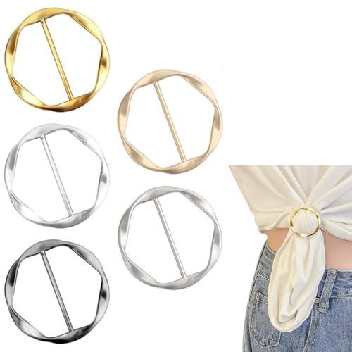 Visxcnu 5 Piezas Clips Redondos Elegantes para Camiseta Ropa Esquina Anudada BotÓN Bufanda Anillo Clip Moda Seda Hebilla Clip de Círculo de Metal de Moda Redondo Metal CÍRculo Dama Camiseta Clips