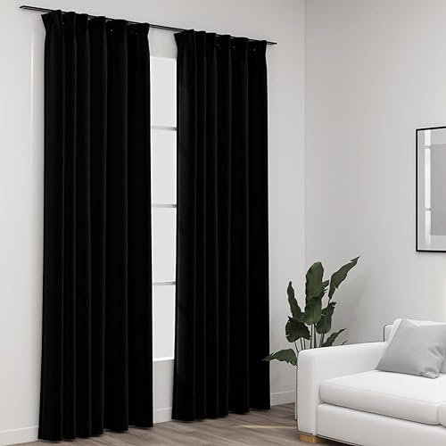Bulliing Verdunkelungsvorhänge Haken Leinenoptik 2Stk. Schwarz 140x225cm Gardine Blickdicht