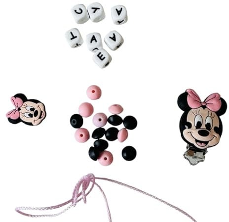 Kit complet pour créer votre attache tétine Minnie rose