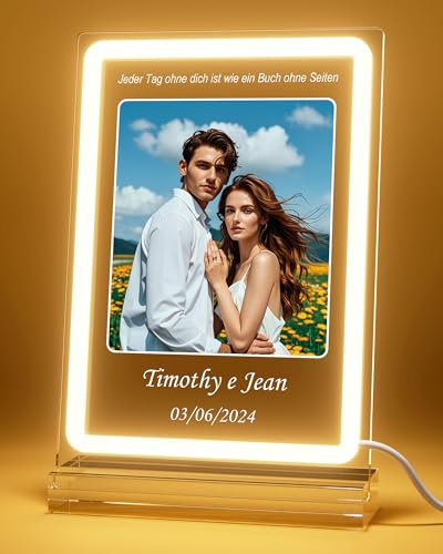 witfox Personalisierte Jahrestag Geschenk für ihn/Sie, Personalisierte Lampe mit Foto, Geburtstagsgeschenk Fotogeschenke Personalisierte Geschenke für Frauen und Männer