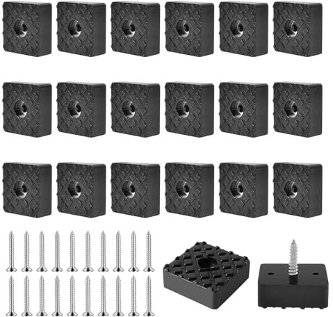 ONEBOOM 20 PCS Square Rubber Furniture Feet, 3 cm Anti Slip Rubber Feet for Furniture, Noise Reducing Rubber Feet to Protect Furniture, Levelling Feet for All Types of Furniture - Black
