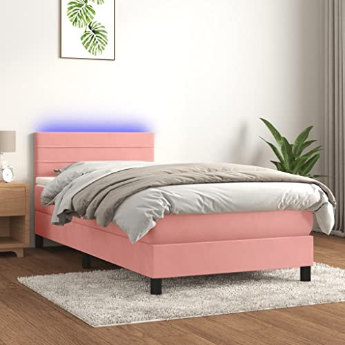 Cozynest Matratze LED Polsterbett Bett Einzelbett Bettrahmen Bettgestell Lattenrost Schlafzimmerbett Hotelbett Boxspringbett mit Matratze & LED Rosa 90x200 cm Samt