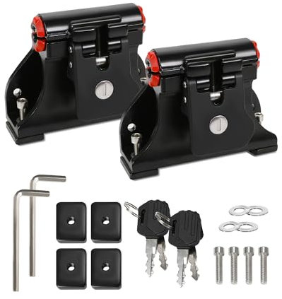2 Pack Locking Thru-Axle Fork Mounts, Adjustable Locking Thru-axle Track Bracket, with Lock Cylinder, Keys, Hex Wrench, Studs, Washers and Track Slides, Secures All Bikes, Fit for Trucks and Vans