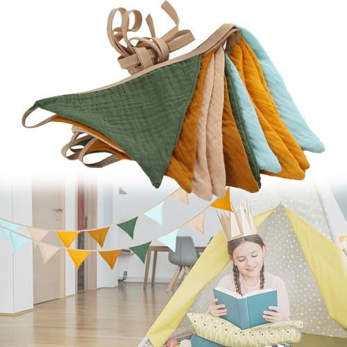 FairyPeach Wimpelkette Kinderzimmer, 2.6m Wimpelkette für Kinder mit 10 Flaggen, Geeignet für Heimbett, Kinderzimmer, Partys, Geburtstage, Gartendekoration (Bräunlichgelb)