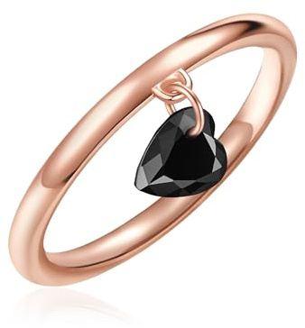 GLANZSTÜCKE MÜNCHEN Damen Ring 925/- Sterling Silber roségold | rosévergoldet 14 Karat, Bandring, Spinell, schwarz, Herz