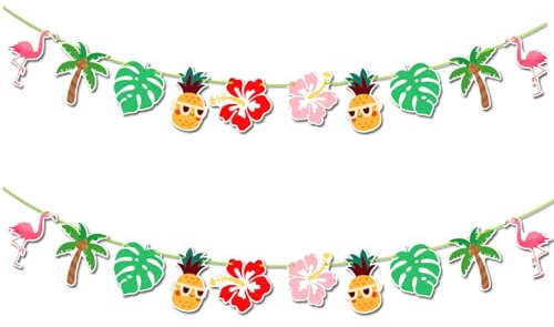 2 Stück Hawaii Deko Girlande,Sommerparty Deko,Deko Gartenparty,Hawaii Party Deko,Blumen Flamingo Ananas Geburtstag Girlande Deko,für Outdoor Drinnen Tropical Dschungel Beach Pool Birthday Gartenparty