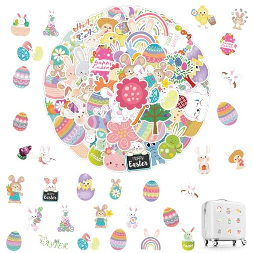 Ruayia 50 Stück Oster Transfer Aufkleber, Ostereier Osterhasen Aufkleber Ostern Deko, Rub On Sticker Ostern für DIY Glas Holz Möbel Scrapbooking Osterngeschenke, Möbel Glas Holz Osterdeko