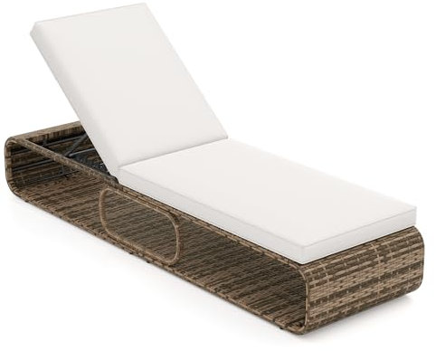 COSTWAY Rattan Sun Lounger, 7-Level Adjustable Garden Chaise Lounge Chair Reclining Sunbed with Cushion and Under-seat Storage, Outdoor Wicker Sunbathing Recliner Chair for Patio Deck Poolside