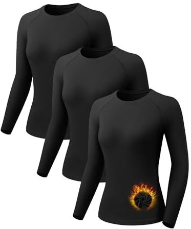 ATTIQOZI 3 Pack Thermounterwäsche Damen Warm Skiunterwäsche Oberteile Damen Innenfleece funktionsunterwäsche Weich Frauen Ski Unterwäsche Kompressions Laufoberteil