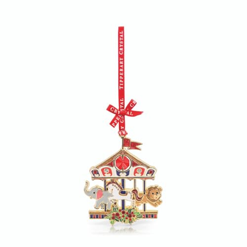 Tipperary Crystal Christmas Carousel Gem Decoration – Festive Sparkle Ornament with Animal Design
