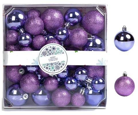44 Stück Weihnachtskugeln Set, Weihnachtsbaumkugeln Ornamente Set, Weihnachtskugeln Kunststoff, Weihnachtsbaum Deko Für Party (44 pcs,Violett)