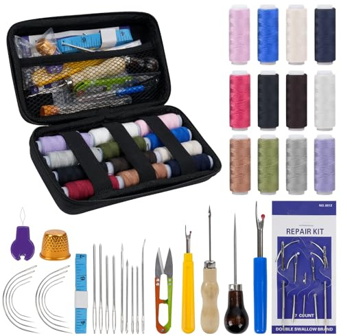 45 StückLeder Nähsets Lederhandwerk, Ledernähset mit Nähnadeln Sets, Leder Reparatur Set Nadel und Faden, Leder Werkzeuge Sets, Nähahle Werkzeug, Nähgarn für Reparaturen DIY Handwerk