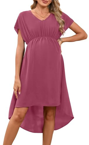 Hobrounn Robe de maternité pour femme - Col en V - Manches courtes - Taille haute - Pour femme enceinte - Mode de maternité - Mariage