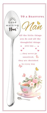 Good Morning Nan Coffee Spoon for Grandma Grandmother Mother's Day Birthday Gifts for Nana Nanny Gift from Granddaughter Grandson Teaspoon Coffee Spoon with Greeting Card