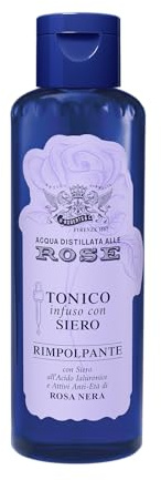Acqua alle Rose, Tonico Viso Infuso con Siero Rimpolpante, Tonifica e Contrasta le Rughe, Formula Innovativa con Attivi di Rosa Nera e Acido Ialuronico, 150 ml