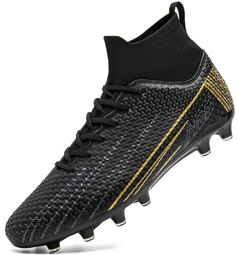 DimaiGlobal Herren Fußballschuhe mit Stollen Fussballschuhe Socken High-Top Damen Kunstrasen Naturrasen Kickschuhe Jugendliche Nockenschuhe Stollenschuhe​ Trainingsschuhe 44EU Schwarz