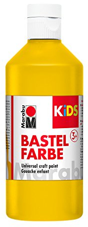 Marabu 03040075019 - Kids Bastelfarbe gelb 500 ml, Farbe für Kinder ab 3 Jahre zum Basteln und Malen, parabenfrei, vegan, gut deckend, schnell trocknend auf Papier, Holz, Stein, auswaschbar