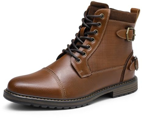 Bruno Marc Herren Motorrad Stiefel Motorradschuhe Herren Schnürstiefel Boots Kunstlederstiefel Chukka Boots Zipper Closure Biker Boots Herren,Size 44,Kamel,Philly_10