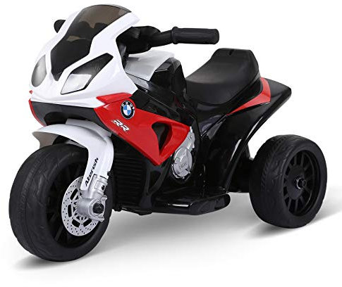 HOMCOM Moto électrique Enfants, 3 Roues sous Licence BMW S1000 RR, 6V et 2,5 Km/h, Voiture électrique Enfants avec Effets Lumineux et sonores, Moto Enfant, Charge Max. 20 kg, Rouge