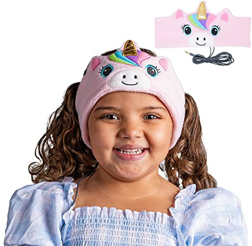 CozyPhones Over The Ear Headband Headphones - Kids Headphones Volume Limited with Thin Speakers & Super Soft Stretchy Headband - Pink Unicorn