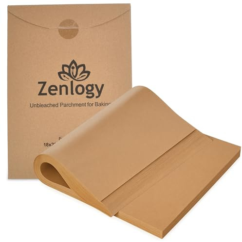 Zenlogy 500 Sheets Unbleached Parchment Paper for High Temperature Baking - Perfect Fit for Your Regular Size Commercial Pans - 18 x 26