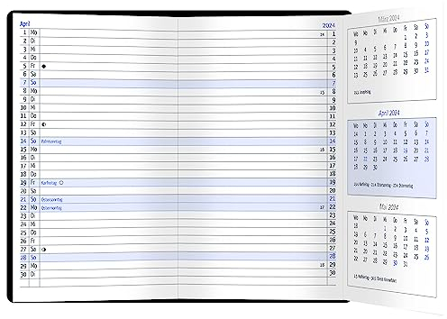 GÜSS Trio-Timer Format 9x15 cm Taschenkalender 1 Monat = 3 Seiten