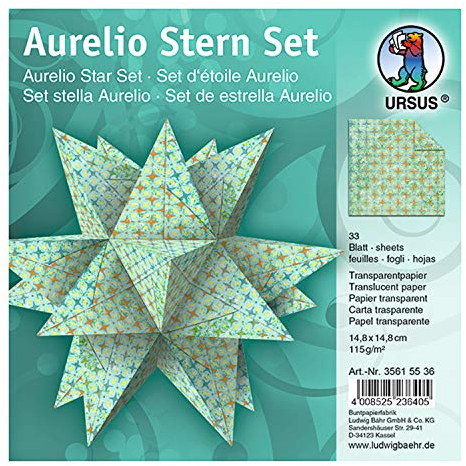 Ursus 35615536 - Faltblätter Aurelio Stern Paradiso, türkis, 33 Blatt, aus Transparentpapier 115 g/qm, ca. 14,8 x 14,8 cm, einseitig bedruckt, ideal als Weihnachtsdeko