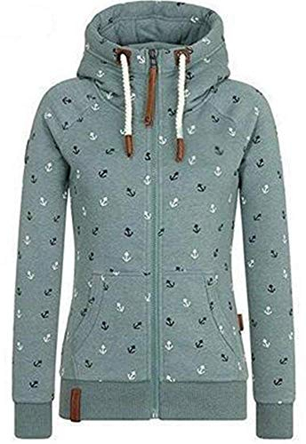 Newbestyle Jacke Damen Sweatjacke Hoodie Sweatshirt Oberteile Damen Pullover Kapuzenpullover Pulli mit Reissverschluss,Green,L