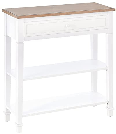 HOMCOM Tavolo Consolle Bianco e Color Legno con Cassetto e 2 Ripiani, Tavolino Salvaspazio in MDF, 75.6 x 27.5 x 80.5cm