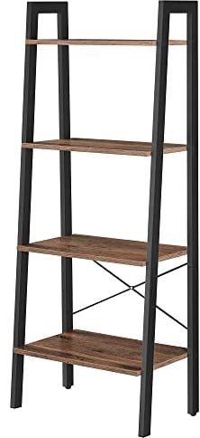 VASAGLE Étagère échelle, Panneau de Particules, Acier, Marron Noisette et Noir, 34D x 56W x 137,5H