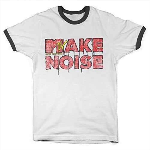 MTV Offizielles Lizenzprodukt Make Noise Ringer Herren T-Shirt (Weiß-Schwarz), Small