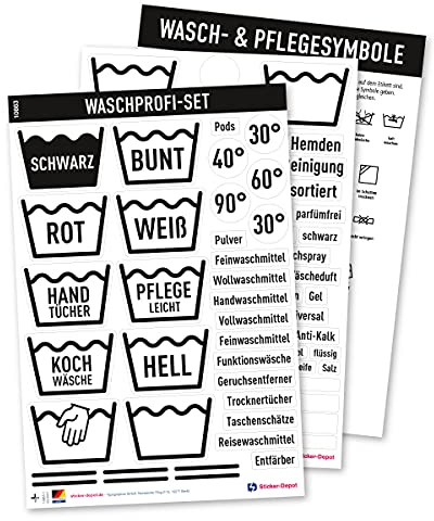 Typographus - 108 praktische Aufkleber zum Wäsche sortieren - Sticker für Wäschekorb, Boxen, Säcke & Regale - inkl. Blanko Etiketten zum selbst Beschriften (SW/weiß)