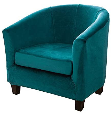 Velours Housse de Fauteuil Club Ensemble de Deux Pièces Velours Housse de Fauteuil de Club-Très Extensible Housse de Fauteuil Salon Fauteuil Cabriolet Tub Chair avec Housse de Coussin(Émeraude-Vert,1)