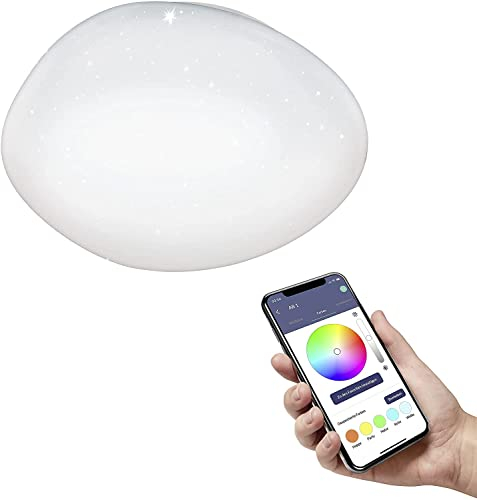 EGLO connect.z Smart-Home LED Deckenleuchte Sileras-Z, Sternenhimmel Deckenlampe, ZigBee, App und Sprachsteuerung Alexa, Lichtfarbe einstellbar (warmweiß-kaltweiß), RGB, dimmbar, Ø 43 cm