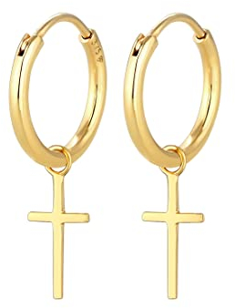 Elli Ohrringe Damen Creolen Kreuz Anhänger Glaube Religion in 375 Gelbgold