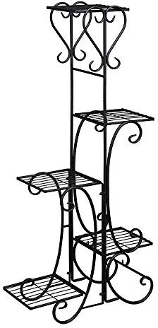 Alightup Porte Plante Interieur Support pour Plantes Dintérieur en Metal Support Pot de Fleurs Escalier Plantes Pour Jardin Balcon Terrasse avec 5 Tablettes Noir 51x24x107.5cm