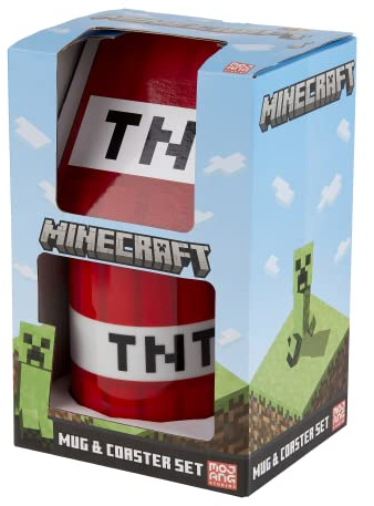 Minecraft Juego de tazas y posavasos | Bebidas calientes y frías | Hogar u oficina | Unisex | Soporte para taza | 312ML - Multi TNT