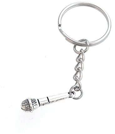 FizzyButton Gifts Microphone Charm Keyring Key Ring with Silver Tone Keychain