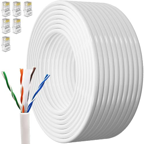 Cable Ethernet 30 Metros, Cat 6 Cable de Red UTP(Unshielded twisted pair) Cable a Granel Rj45 Network Cable Gigabit Blanco LAN Alta Velocidad Cable Internet de 250mhz